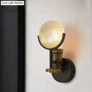 Vintage brass ribbed glass led wall lamp sconce for bedroom
