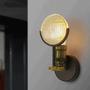 Vintage brass ribbed glass led wall lamp sconce for bedroom