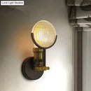 Vintage brass ribbed glass led wall lamp sconce for bedroom