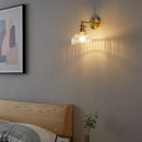 Vintage brass ribbed glass pull chain led wall lamp living room