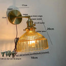 Vintage brass ribbed glass pull chain led wall lamp living room