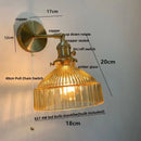 Vintage brass ribbed glass pull chain led wall lamp living room