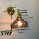 Vintage brass ribbed glass pull chain led wall lamp living room