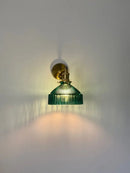 Vintage brass ribbed glass shade wall sconce bedroom lamp