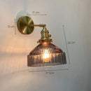 Vintage brass ribbed glass shade wall sconce bedroom lamp