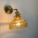 Vintage brass ribbed glass shade wall sconce bedroom lamp