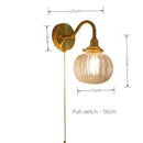 Vintage brass ribbed glass wall sconce lamp bedroom pull chain switch
