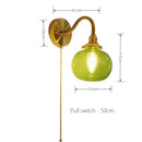 Vintage brass ribbed glass wall sconce lamp bedroom pull chain switch