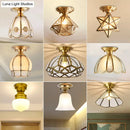 Vintage brass scallop semi flush mount bedroom light with etched glass