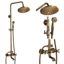 Vintage brass shower faucet mixer set bathroom rainfall head shelf