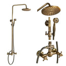 Vintage brass shower faucet mixer set bathroom rainfall head shelf