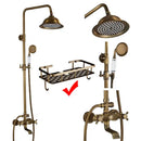Vintage brass shower faucet mixer set bathroom rainfall head shelf