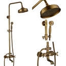 Vintage brass shower faucet mixer set bathroom rainfall head shelf
