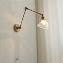 Vintage brass swing arm wall light fixture bedroom glass sconce