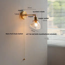 Vintage brass swing arm wall light fixture bedroom glass sconce