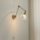 Vintage brass swing arm wall light fixture bedroom glass sconce