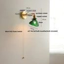 Vintage brass swing arm wall light fixture bedroom glass sconce