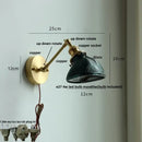 Vintage brass swing arm wall light fixture bedroom glass sconce