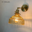 Vintage brass wall lamp with ribbed glass shade for living room