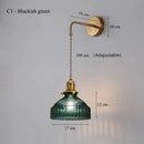 Vintage brass wall lamp with ribbed glass shade for living room