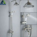 Vintage brushed nickel & white bathroom shower mixer faucet handshower