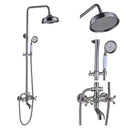 Vintage brushed nickel & white bathroom shower mixer faucet handshower