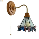 Vintage butterfly glass wall light bedroom copper arm pink & blue