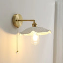 Vintage ceramic copper led wall light for bedroom with ruffled shade