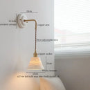 Vintage ceramic wall sconce with copper arm – bedroom pull chain lamp