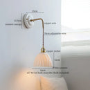 Vintage ceramic wall sconce with copper arm – bedroom pull chain lamp