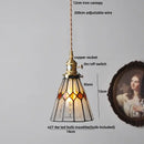 Vintage colorful glass tiffany pendant lamp dining room brass fixture