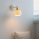 Vintage cream ribbed glass ceramic led wall lamp bedroom light
