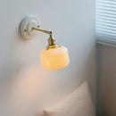 Vintage cream ribbed glass ceramic led wall lamp bedroom light