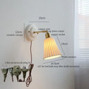 Vintage cream ribbed glass ceramic led wall lamp bedroom light