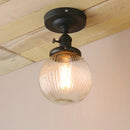 Vintage dark bronze ribbed glass globe semi flush mount ceiling light bedroom