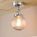 Vintage dark bronze ribbed glass globe semi flush mount ceiling light bedroom