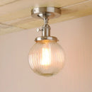 Vintage dark bronze ribbed glass globe semi flush mount ceiling light bedroom