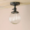 Vintage dark bronze ribbed glass globe semi flush mount ceiling light bedroom