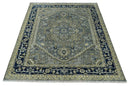 Vintage Style 8x10 Hand Knotted Heriz Serapi Gray, Beige and Blue Traditional Area Rug