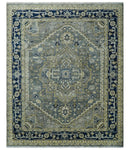 Vintage Style 8x10 Hand Knotted Heriz Serapi Gray, Beige and Blue Traditional Area Rug