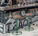 Antique Green Height Adjustable Bar Stool Set Of 2 With Bicycle Wheel Design
