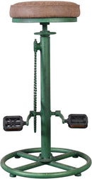 Antique Green Height Adjustable Bar Stool Set Of 2 With Bicycle Wheel Design