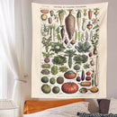 Vintage earth tone botanical plant chart tapestry kitchen wall art
