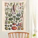 Vintage earth tone botanical plant chart tapestry kitchen wall art