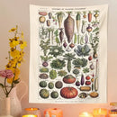Vintage earth tone botanical plant chart tapestry kitchen wall art