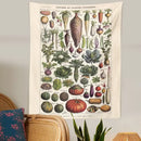 Vintage earth tone botanical plant chart tapestry kitchen wall art