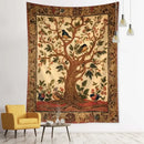 Vintage earthy flying bird tree tapestry bedroom wall hanging