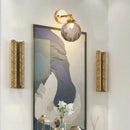 Vintage etched grey glass led wall lamp bedroom brass sconce