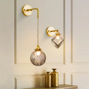 Vintage etched grey glass led wall lamp bedroom brass sconce