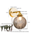 Vintage etched grey glass led wall lamp bedroom brass sconce